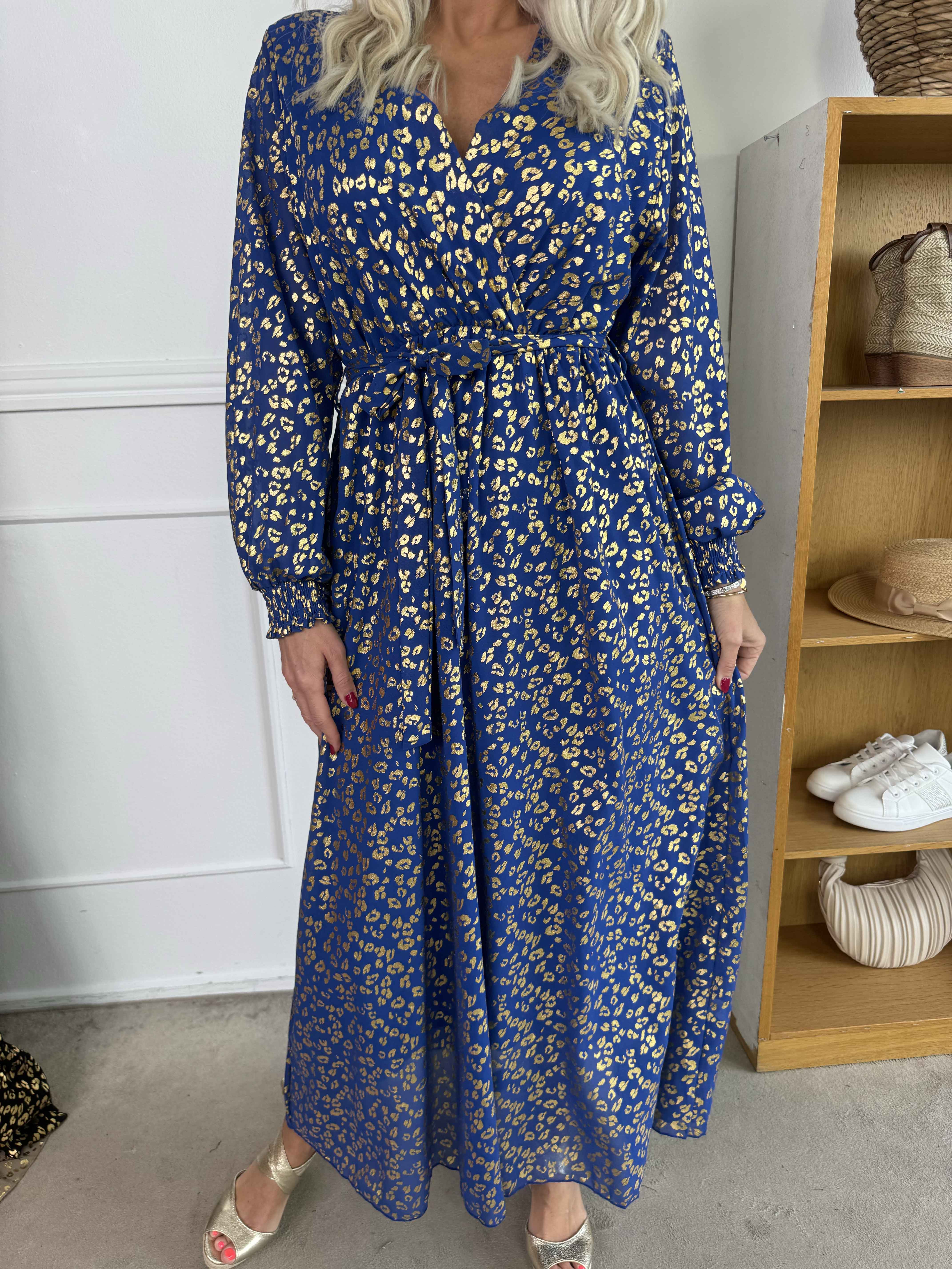 Tamas - Lang kjole med guld leopardprint